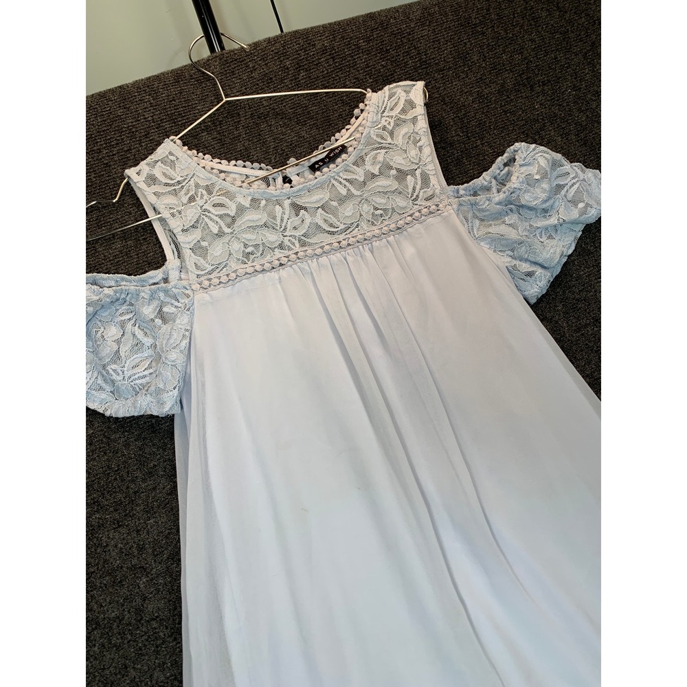 As U Wish Cold Shoulder Mini Dress Tunic S Baby Blue Lace Boho Romantic Fairy